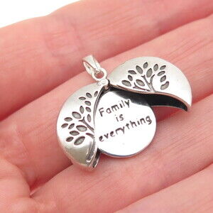 HAN 925 Sterling Vintage Family is Everything Tree of Life Locket Mini Pendant